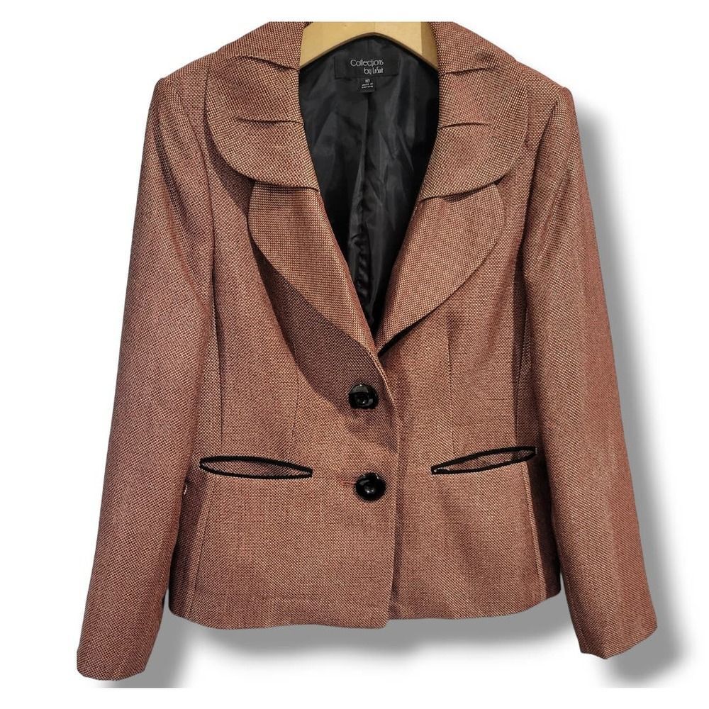 Le Suit Brown Textured Blazer with Black Trim